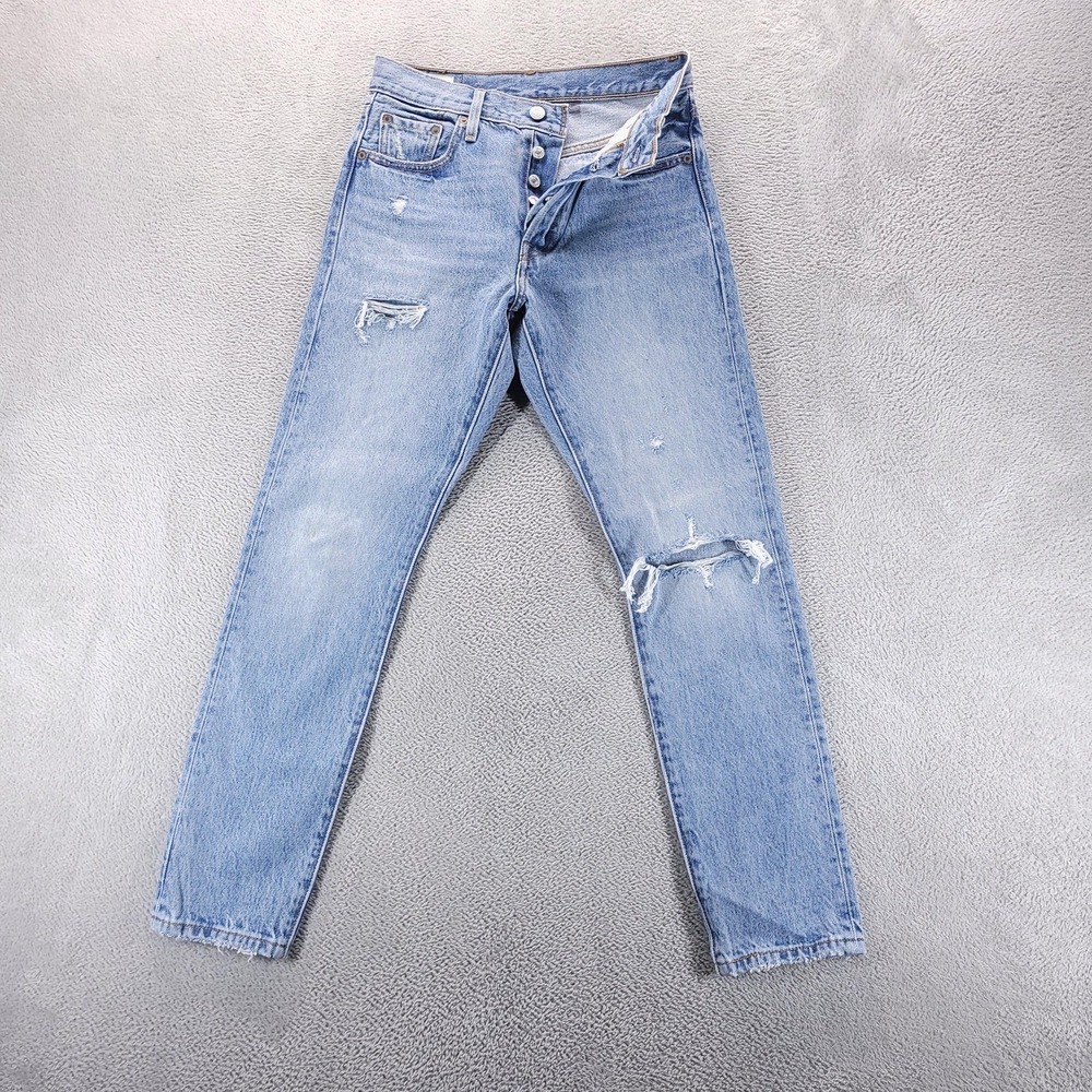 Levis 501 Jeans Womens 25 Blue Skinny Distressed Button Fly Light Wash